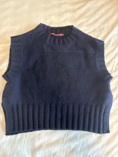 ウール100% ネイビー ノースリーブニットベスト