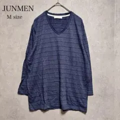 JUNMEN Vネック 長袖 カットソー ネイビー M ゆったり 大人カジュアルのサムネイル