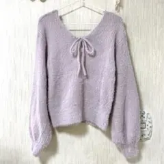 リボンレースアップシャギーニットピンクパープル可愛い清楚ガーリー量産型地雷系韓国