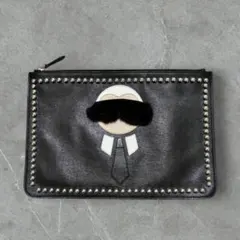 FENDI black leather clutch bag