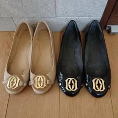 DIANA フラットシューズ パンプス バレェシューズ エナメル ベージュ 黒のサムネイル