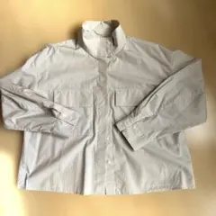 UNIQLO Cコットンスタンドカラーシャツジャケット ストライプ ベージュS