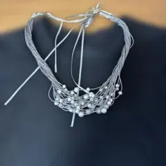 シルバーパール多層ネックレス