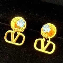 希少/美品✨VALENTINO ピアス カラーストーン ロゴ ゴールド ブルーのサムネイル