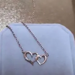 ダブルハート ネックレス ピンクゴールド 調整可能チェーン レディース