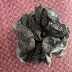 黒 サテン レース フリル ヘアアクセサリー