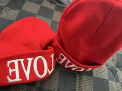 LOVE ロゴ ニット帽 ビーニー レッド 2個セット