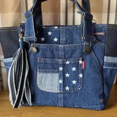刺繍デニムバック　No.709　デニムリメイク　丸いバック　パッチワーク 刺繍デニムバック No.709 デニムリメイク 丸いバック パッチワーク