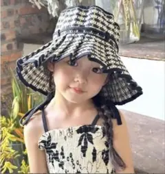 子供用 ローナマーレイ風　チェック柄　折りたためるストローハット　麦わら帽子　S
