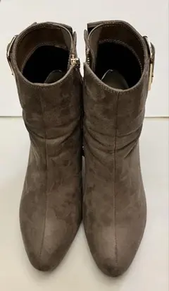 グレー スエード風 ジッパーブーツ 中ヒール