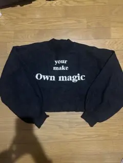 クロップドセーター L 黒 メッセージプリント