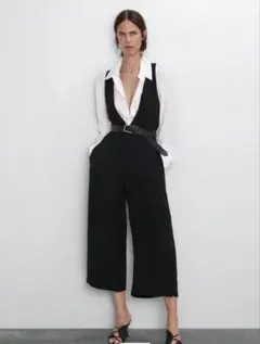 ZARA ボタン留めストラップクロスジャンプスーツ オールインワン