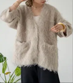 Omekashi アルパカ起毛Vネックカーディガン　丈長　ゆったり　カーディガンのサムネイル