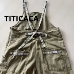 TITICACA オリーブグリーン サロペット　オーバーオール　リネン混合　Fのサムネイル