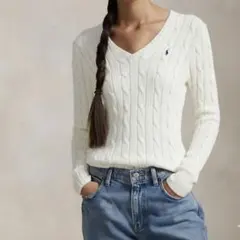 【新品未使用】ポロラルフ ローレン 長袖Vケーブルニットセーター ホワイトXL