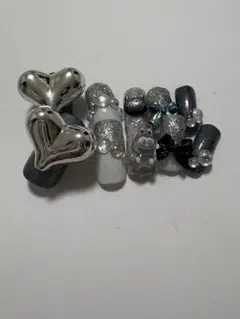 ハンドメイド シルバーグリッター ネイルチップ 10個セット