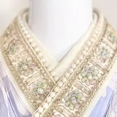 成人式振袖　パール重ね襟レース半衿フリル伊達襟卒業式袴　浴衣着物帯飾りインド刺繍