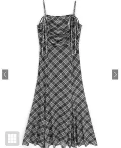 GRL チェック柄ギャザーリボンキャミソールワンピース dk1411