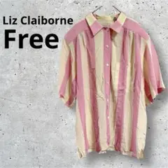 Liz Claiborne【フリー】シルク　ストライプ　肩パッド　半袖シャツ