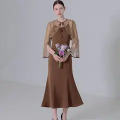 Leja ケープ風レーススパンコール刺繍ボレロキャミワンピースセットアップ