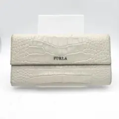 フルラ　長財布　財布　ウォレット　クロコダイル型押し　ホワイト