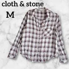 cloth & stone 【M】チェック柄長袖シャツ 胸ポケットレーヨン99%