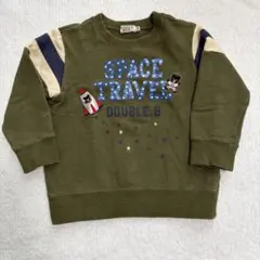 【中古】ミキハウスDOUBLE B カーキ　宇宙　トレーナー 100cm