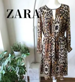 ZARA　ザラ　シフォンレオパードワンピース　カッティングデザイン　豹柄
