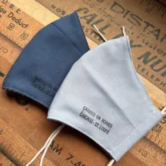 ハンドメイド布マスク★9705 大人用 綿麻 ブルー 青。ダンガリー 水色。ゴム