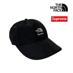 【超美品】ノースフェイス　シュプリーム　コラボ　キャップ　帽子　刺繍ロゴ　黒