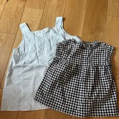 UNIQLO 水色刺繍タンクトップ&チェックチュニックセット