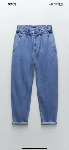 ZARAライトブルーデニム ストレートパンツPAPERBAG JEANS/ M
