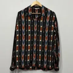 美品 フラットヘッド ネイティブストライプ柄 レーヨン オープンカラーシャツ L