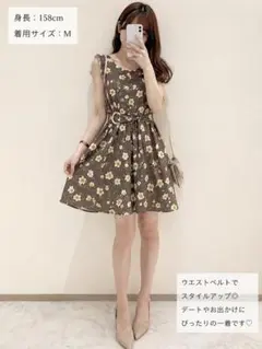 dazzlin 花柄ワンピース M ベルト付き フレア ミニワンピ 春夏 モテ