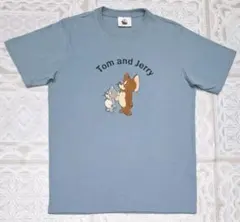トムとジェリー 立体 刺繍 クルーネック 丸首 Tシャツ くすみ 青系のサムネイル