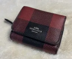 美品❣️コーチ　COACH 折り財布　赤　黒　チェック