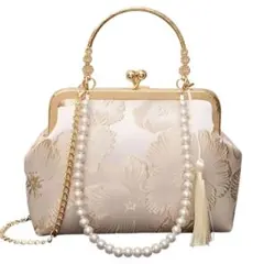 パーティ バッグ 結婚式 がま口 パール 花柄 ゴールド 2way 和装 着物