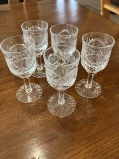 クリスタルガラス カットグラス 5個セット　(チェコ製)