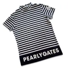 美品 PEARLY GATES モックネック ボーダー ストレッチ Tシャツ M