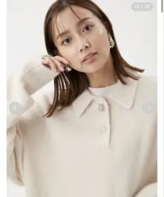 MilaOwenビジュー釦クロップドポロニットプルオーバー