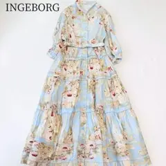 【インゲボルグ】ロングワンピース　花柄　ボタニカル　ベルト　マキシ丈　ティアード