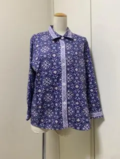 Wacoalらくラクパートナー☆花柄のなめらかコットンシャツブラウスLブルー系のサムネイル
