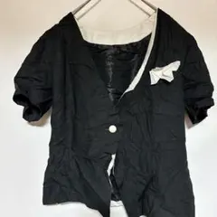 早い者勝ち✨ 折り紙風 デザインブラウス モノトーン ヴィンテージ 半袖 黒