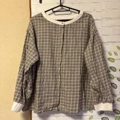 studio CLIP チェック柄長袖シャツ ブラウン系