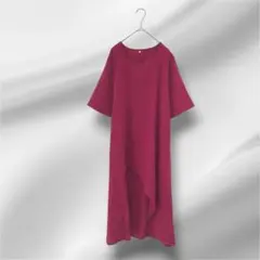 レディース 半袖 ロングワンピース 深紅　3XL