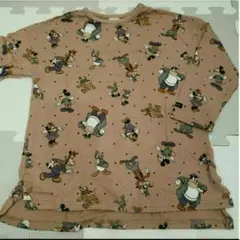 キッズ 100 ロンT 長袖 フタフタ ミッキー 綿100% ベージュ 春夏