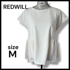 【REDWILL】シアードット　ペプラムトップス　M 半袖 異素材切替 フレア
