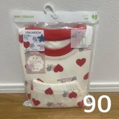 90 ユニクロ パジャマ 長袖 リサラーソン ハート オフホワイト 総柄