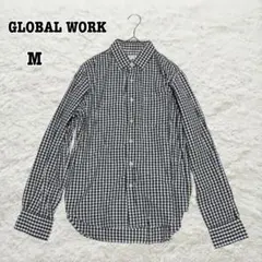 グローバルワーク　ギンガムチェックシャツ　長袖　薄手 モノトーン　綿100% M