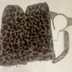 ヒョウ柄カチューシャしっぽレッグウォーマー